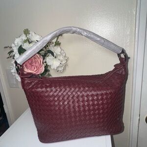 Elegant Burgundy Woven Leather Bag